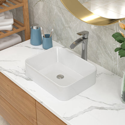 19in W X 15in D Bathroom Vessel Sink with Sink Faucet Above Counter White Ceramic Modern Classic  from Lordear