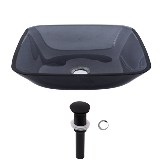 Lordear Tempered Glass Square Vessel Bathroom Sink with Drain