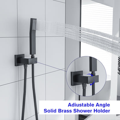 Lordear Shower System 12 Inch Black Shower Combo System Luxury Rain Mixer Shower Combo Set Wall Mounted Rainfall Shower Head System 12 Inch Square Rain Shower Faucet Set Matt Black | Big Deal, Shower Faucets & System, Shower Head with Handheld | Lordear