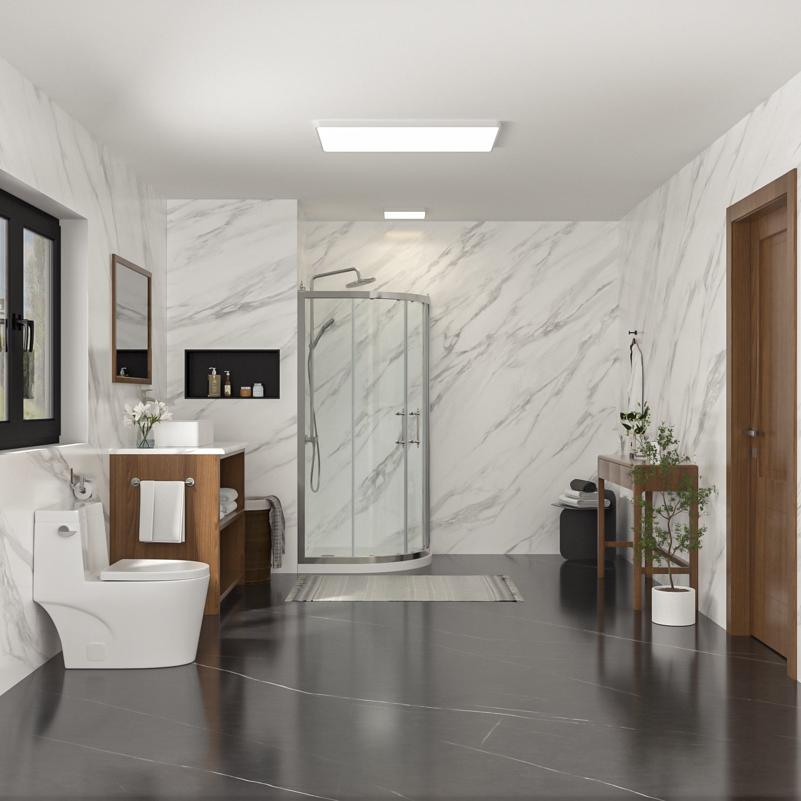 Lordear Tempered Glass Frameless Neo-Round Double Sliding Clear Bathroom Shower Door