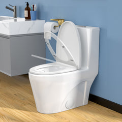 Lordear Elongated White Ceramic Modern One Piece Toilet with Comfort Wider Chair Seat