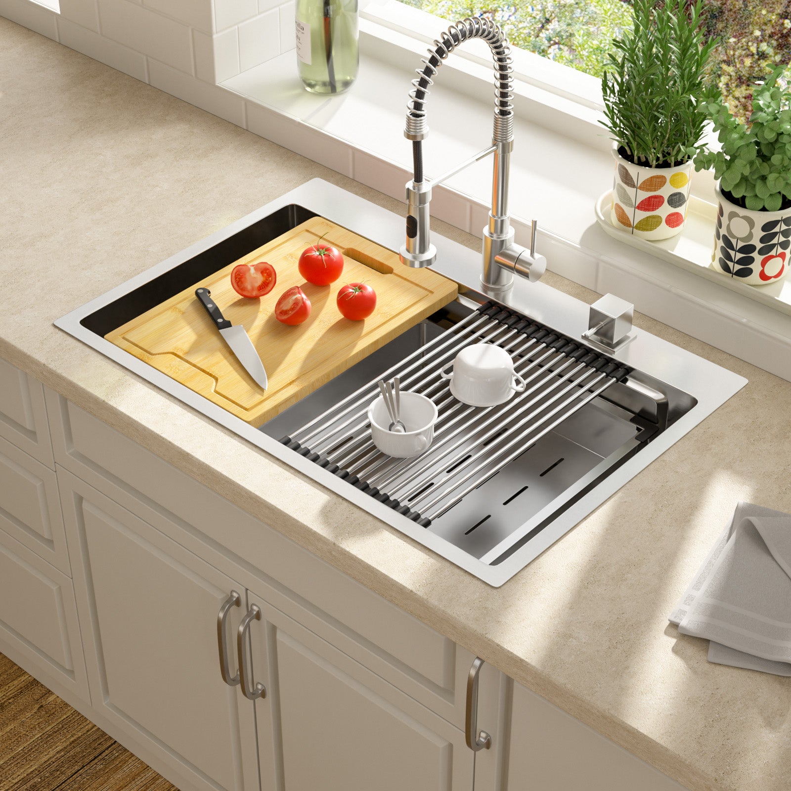 Lordear 33x22 Inch Drop In Patent Double Ledges Design Workstation Sink  from Lordear