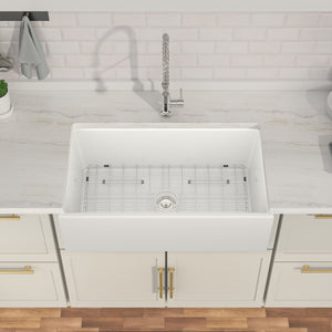 30" W x 18" D Farmhouse Kitchen Sink with Accessories White Ceramic Apron Front | Apron Front / Farmhouse Sinks, Apron Front Kitchen Sink, Apron Front Sink, big sale, Black Friday, Ceramic Kitchen Sink, Ceramic SInk, Farm Sink, Farmhouse Kitchen Sink, Kitchen, Kitchen Sinks, Sink, Sink and Drainer | Lordear