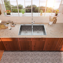 Lordear 33'' x 22'' Stainless Steel Topmount 50/50 Double Bowl Kitchen Sink