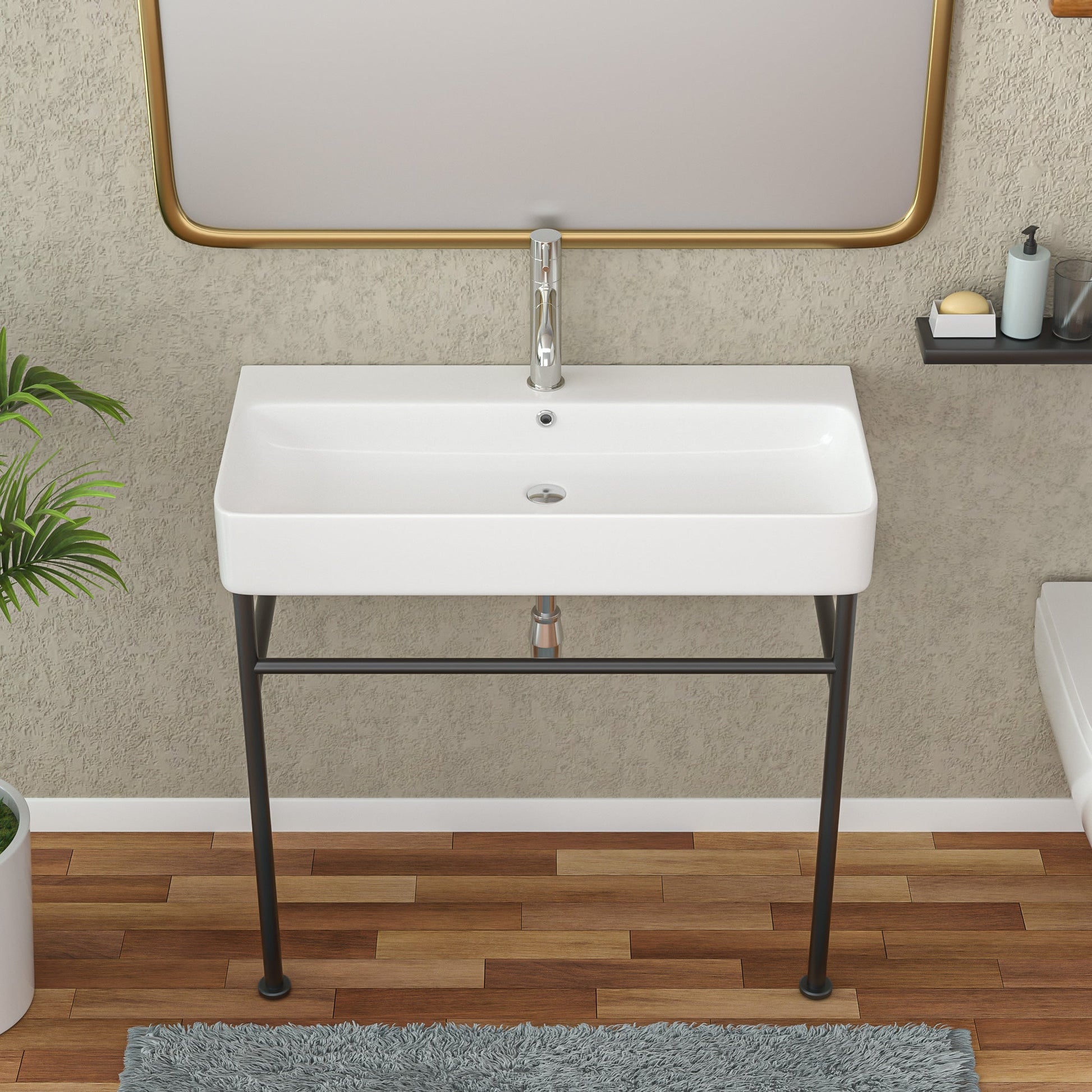 32in W X 17in D Console Bathroom Sink Ceramic Rectangular with Overflow in White Basin  from Lordear