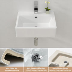 Lordear 21'' Wall Mounted White Porcelain Ceramic Bathroom Sink Bathroom