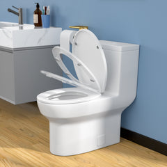 Lordear White Ceramic Floor Mounted Push Button One Piece Elongated Bidet Toilet with Comfort Soft Seat