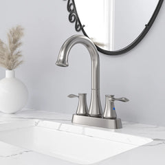 Lordear Brushed Nickel Dual Handle Brass Bathroom Faucet with Pop-Up Drain And Water Hoses