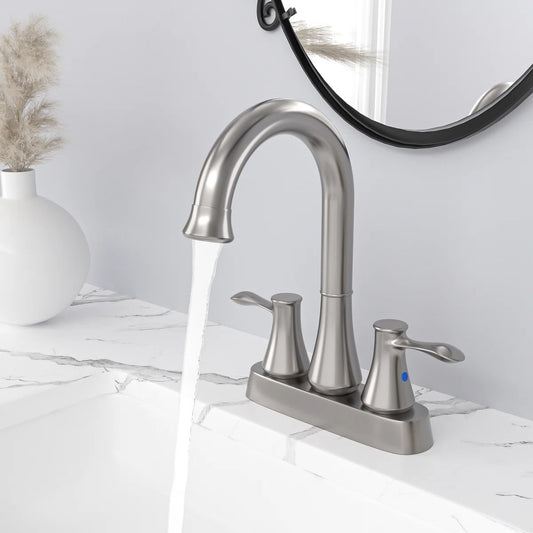 Lordear Brushed Nickel Dual Handle Brass Bathroom Faucet with Pop-Up Drain And Water Hoses