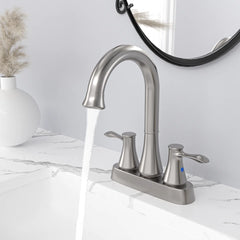 Lordear Brushed Nickel Dual Handle Brass Bathroom Faucet with Pop-Up Drain And Water Hoses