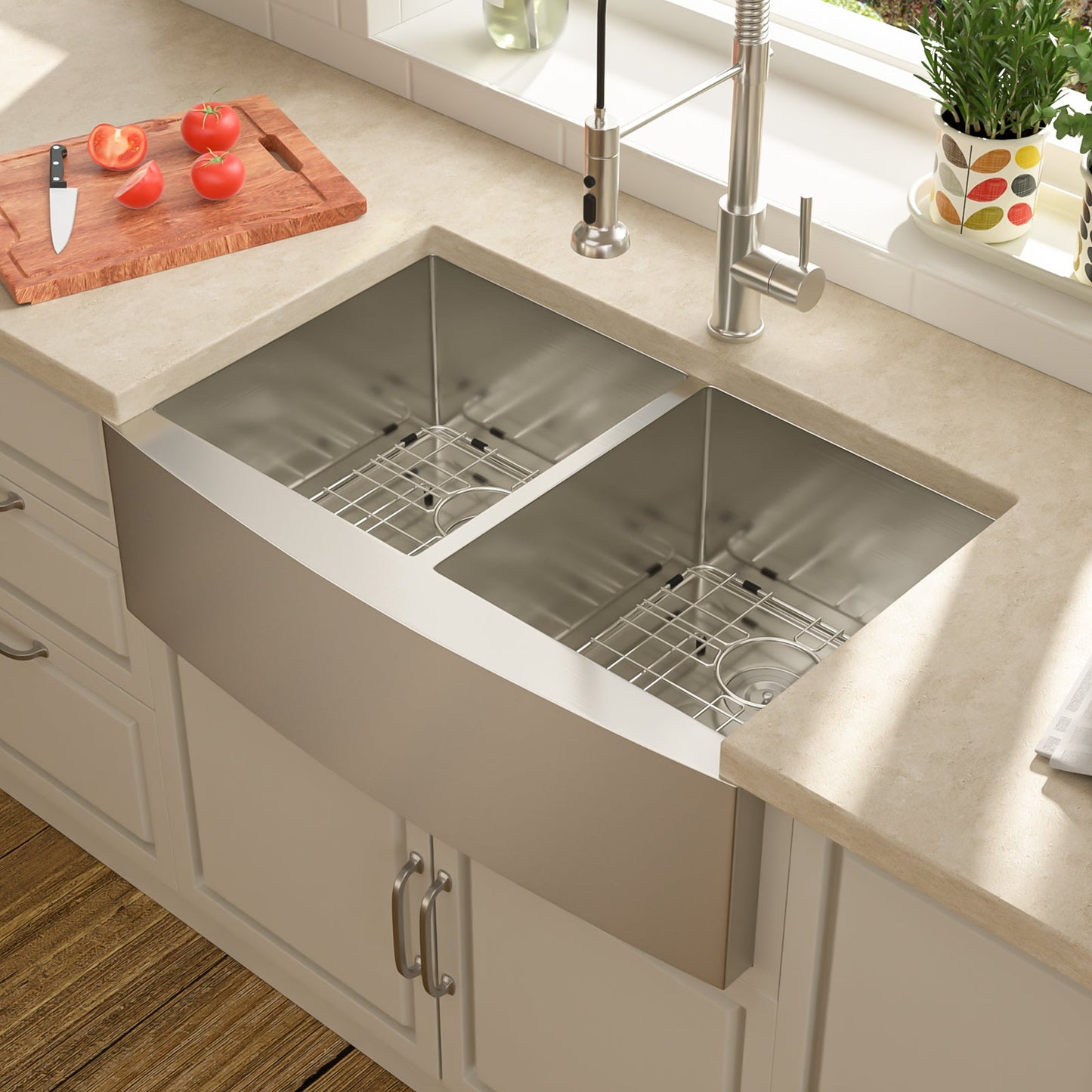 33 Inch Farmhouse Kitchen Sink 16 Gauge Stainless Steel Kitchen Sink Double Bowl 50/50 Apron Front Sink  from Lordear