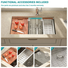 Lordear 33'' Double Bowl Undermount Low Divide Stainless Steel Workstation Kitchen Sink