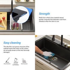 Lordear 33'' x 22'' Drop-in Waterfall Single Bowl Quartz Workstation Kitchen Sink