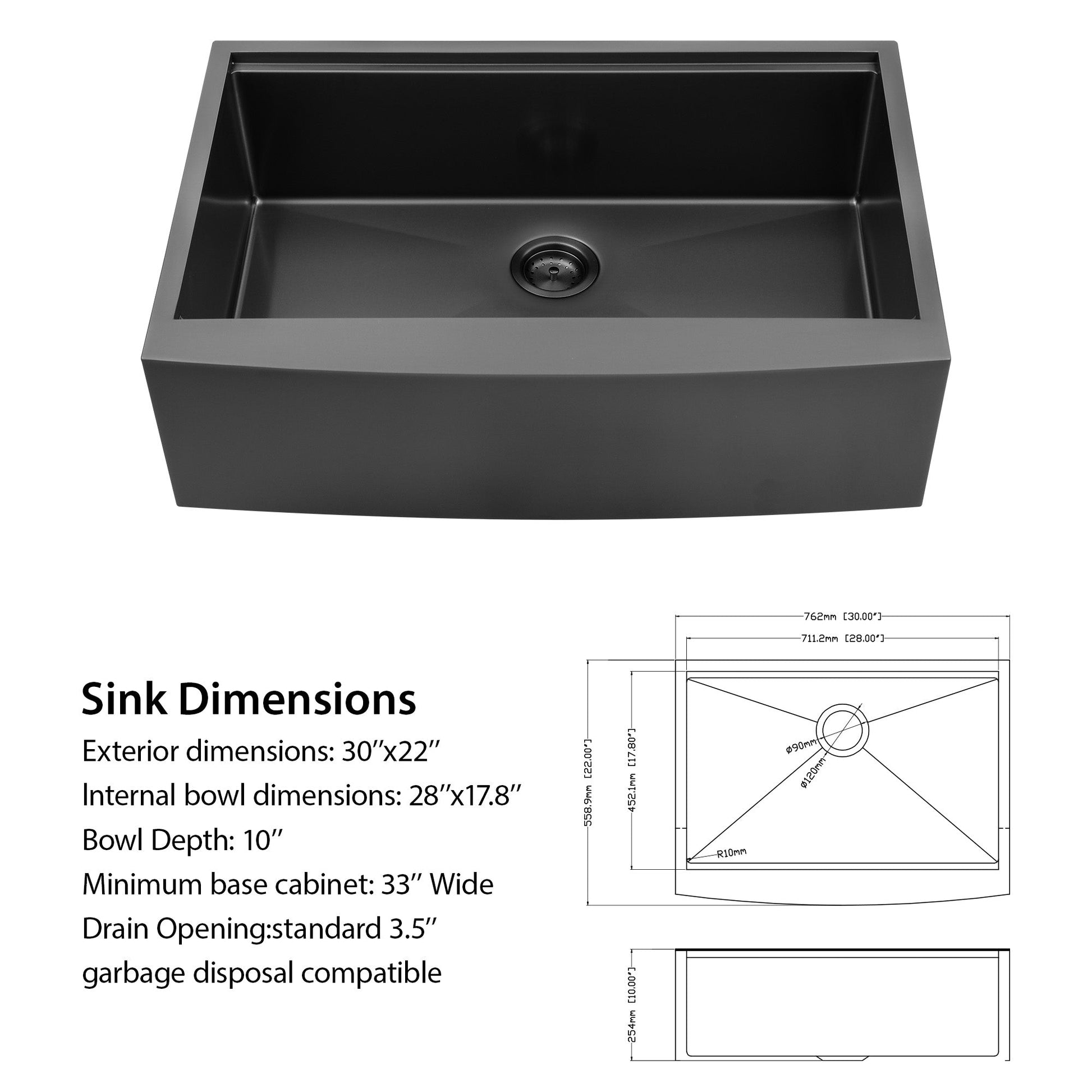 30 Inch Farmhouse Kitchen Sink Workstation Sink 16 Gauge Stainless Steel Kitchen Sink Gunmetal Black Single Bowl Sink with Cutting Board and Colander  from Lordear