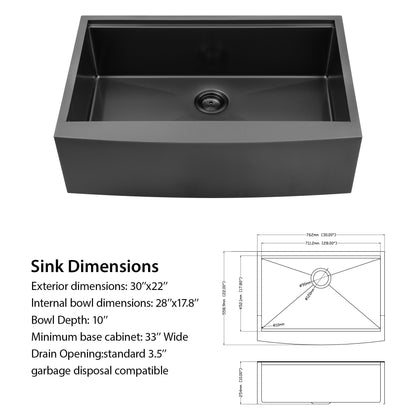 30 Inch Farmhouse Kitchen Sink Workstation Sink 16 Gauge Stainless Steel Kitchen Sink Gunmetal Black Single Bowl Sink with Cutting Board and Colander  from Lordear