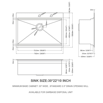 28/30/33x22 Inch Drop In Kitchen Sink Workstation Single Bowl Sink Stainless Steel Kitchen Sink with Cutting Board and Colander  from Lordear