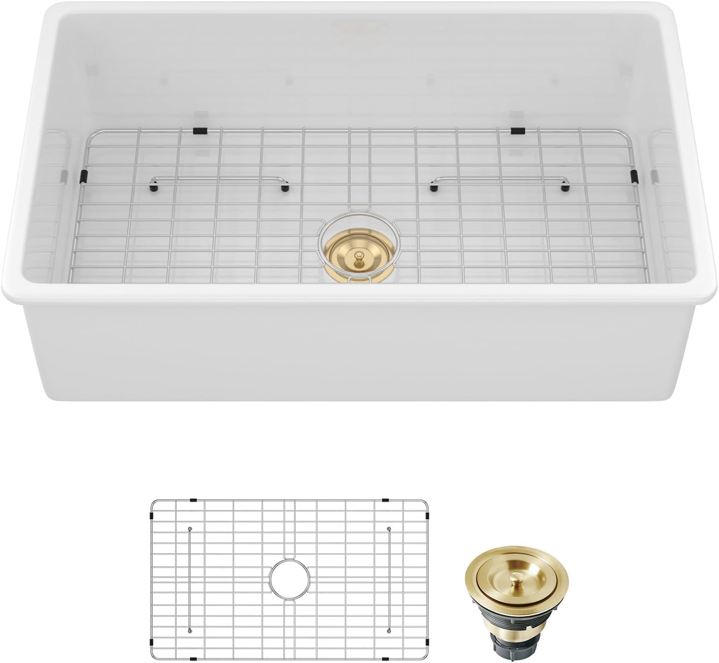 Lordear White Ceramic Undermount Single Bowl Fireclay Farmhouse Sink