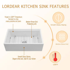 Lordear White Workstation Apron Front Fireclay Farmhouse Sink