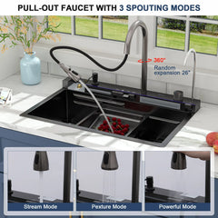 Lordear 30'' Digital Display Drop In Waterfall Single Bowl Stainless Steel Workstation Kitchen Sink
