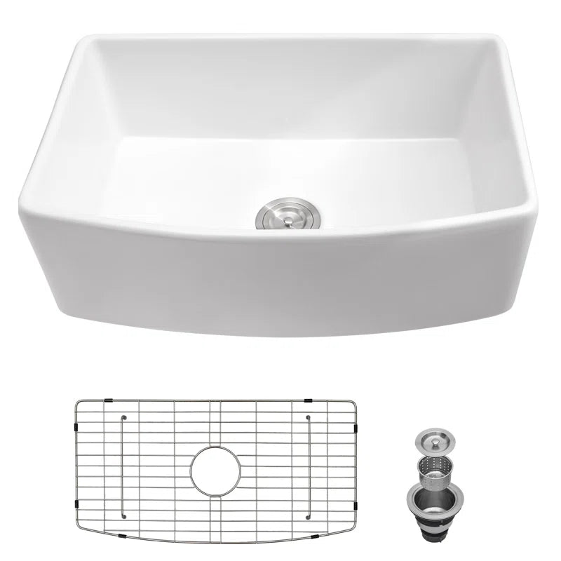 Lordear 30 Inch White Fireclay Farmhouse Kitchen Sink, Single Bowl Apron Front Ceramic Kitchen Sink