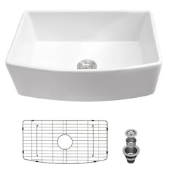 Lordear 30 Inch White Fireclay Farmhouse Kitchen Sink, Single Bowl Apron Front Ceramic Kitchen Sink