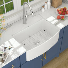 Lordear 30 Inch White Fireclay Farmhouse Kitchen Sink, Single Bowl Apron Front Ceramic Kitchen Sink