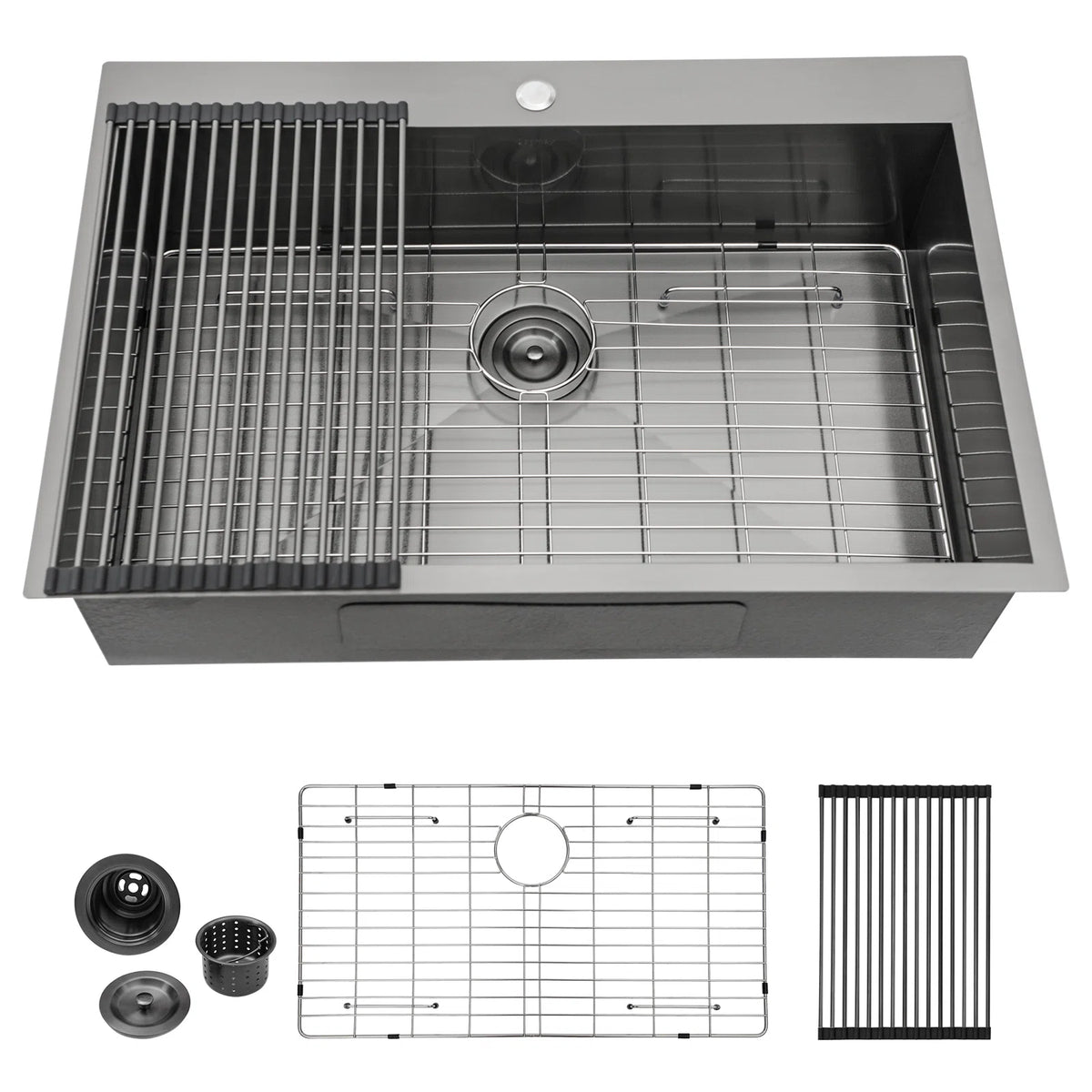 Lordear 30'' x 22'' Black Single Bowl Drop-in Stainless Steel Kitchen Sink