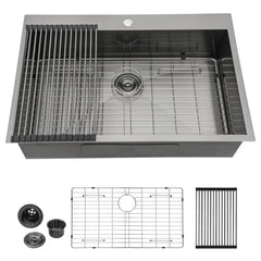 Lordear 30'' x 22'' Black Single Bowl Drop-in Stainless Steel Kitchen Sink