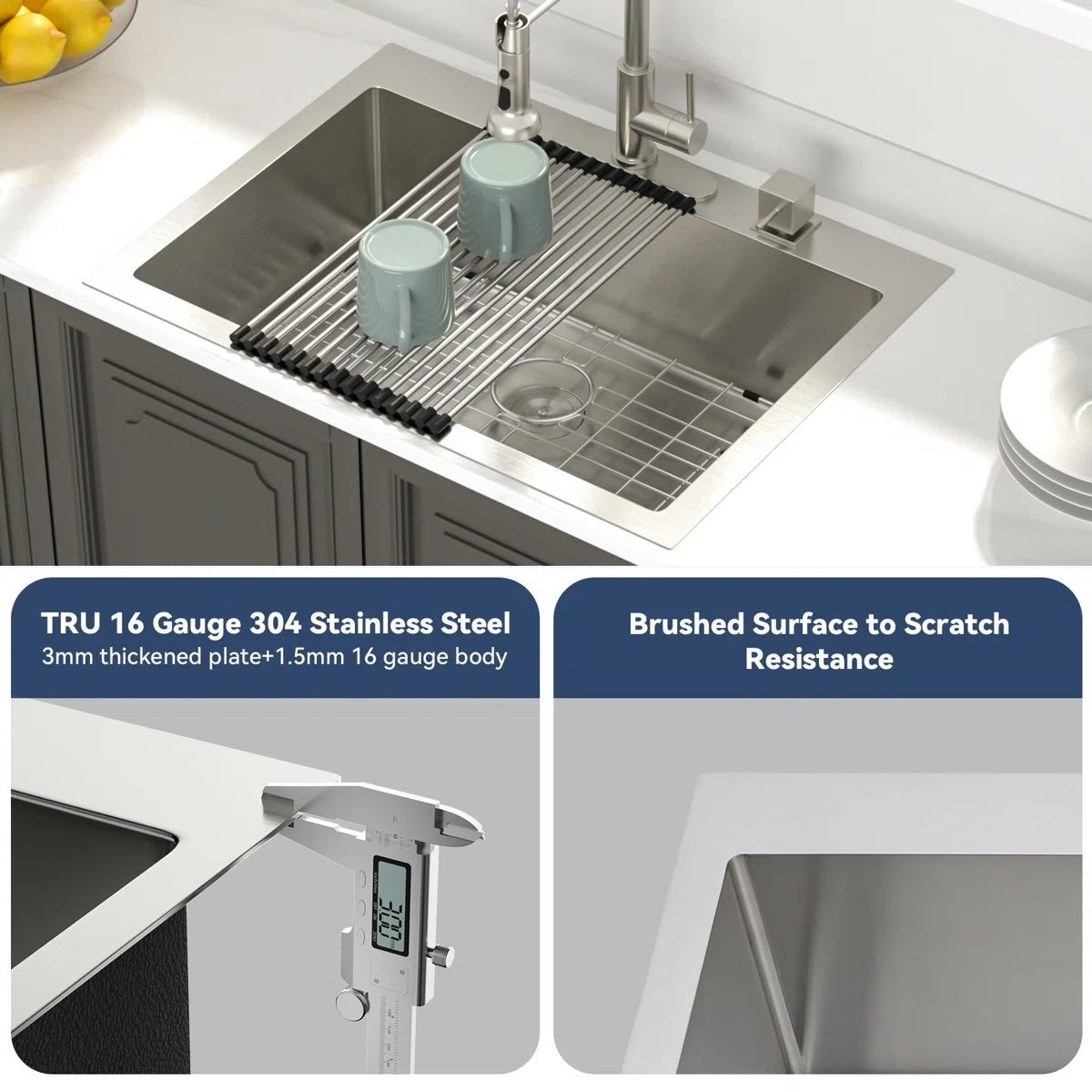 Lordear Stainless Steel Drop-In Single Bowl Kitchen Sink