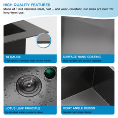 Lordear 30'' x 22'' Stainless Steel Black Single Bowl Drop-in Kitchen Sink  from Lordear