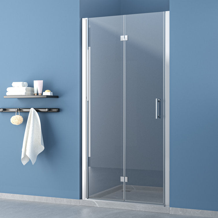 32 in.W x 72 in.H Bifold Frameless Clear Glass Shower Door 1/4 in. Fold Glass Polished Chrome Shower Door | Lordear