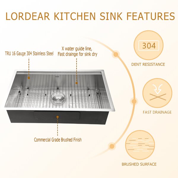 32in L Undermount Single Bowl Stainless Steel Kitchen Sink  from Lordear