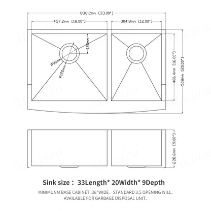 33 Inch Double Farmhouse Sink - Lordear Apon Front Kitchen Farm Sink 18 Gauge Stainless Steel Farmhouse Sink 33x20x9 Inch Double Bowl 60/40 Kitchen Sink | Kitchen Apron Front Sink, Kitchen Farmhouse Sink | Lordear