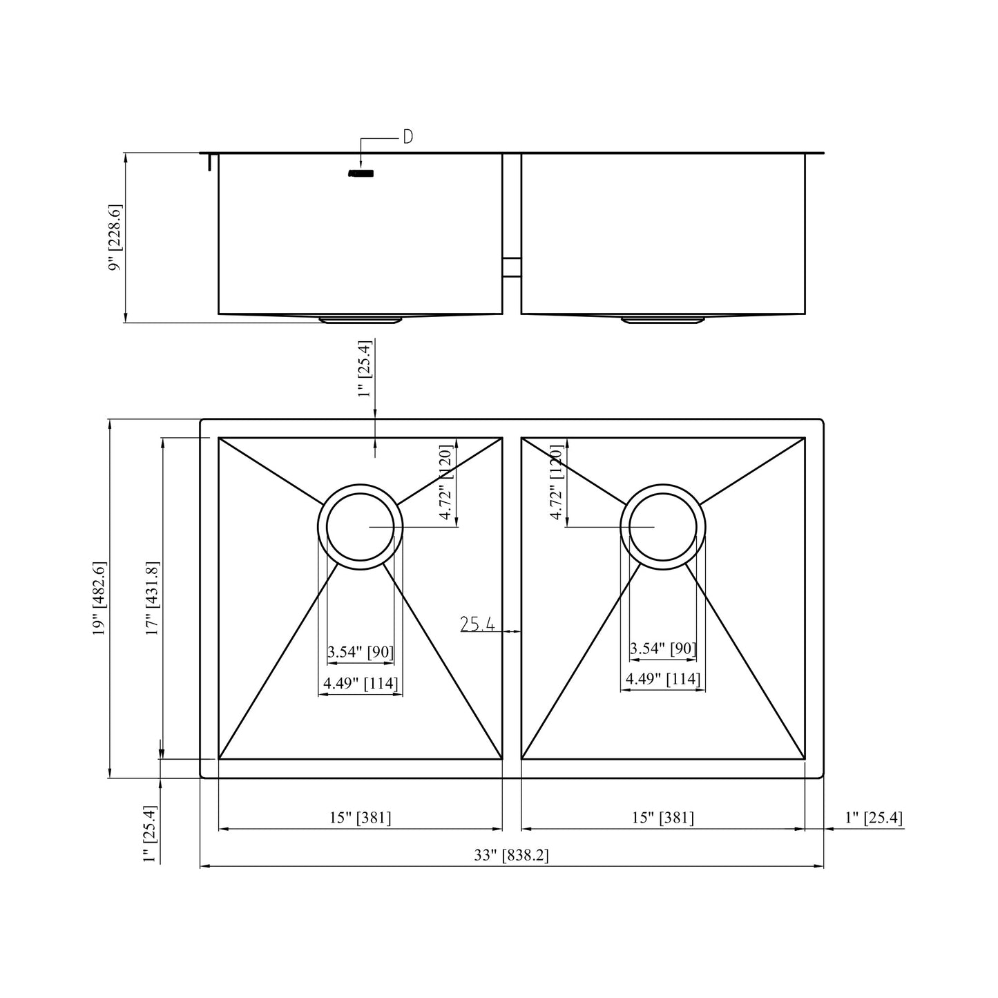 33 Inch Undermount Double Sink - Lordear Stainless Steel Double Kitchen Sink 18 Guage Double Bowl 50/50 Kitchen Sink 33x19x9 Inch Double Sinks | Kitchen Undermount Sink | Lordear