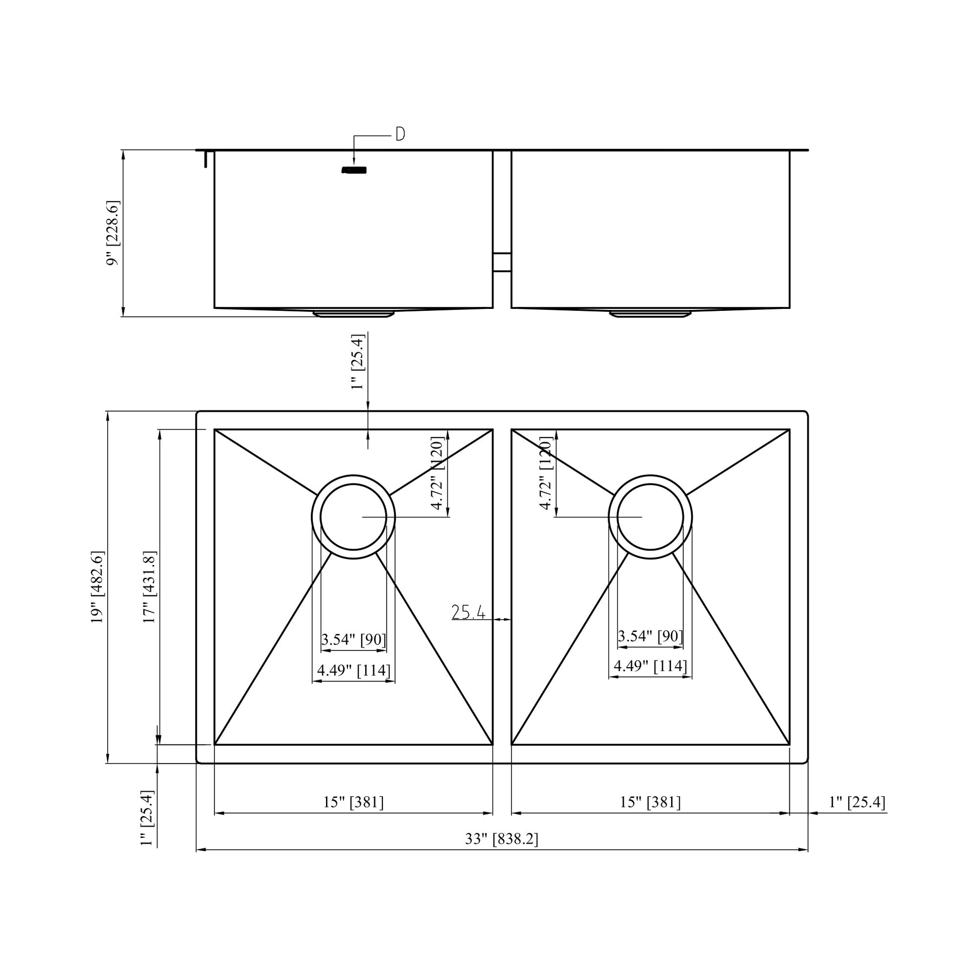 33 Inch Undermount Double Sink - Lordear Stainless Steel Double Kitchen Sink 18 Guage Double Bowl 50/50 Kitchen Sink 33x19x9 Inch Double Sinks | Kitchen Undermount Sink | Lordear