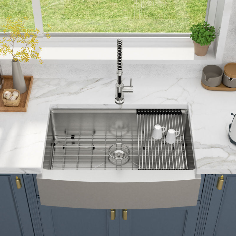 Lordear 33'' Single Bowl Workstation Apron Front Stainless Steel Farmhouse Sink