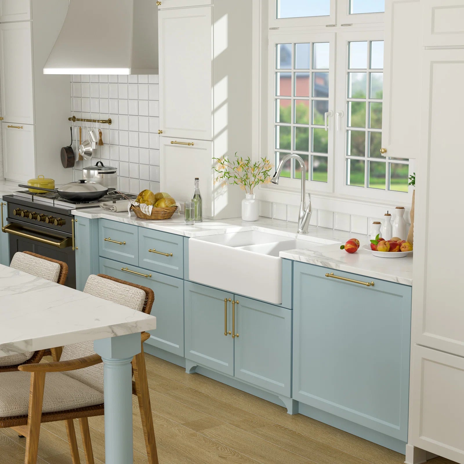 Lordear 33'' x 20'' White Ceramic Apron Front Double Basin Fireclay Farmhouse Sink