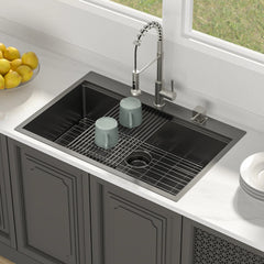 Lordear 33'' x 22'' Stainless Steel Drop-in Black Single Bowl Workstation Kitchen Sink