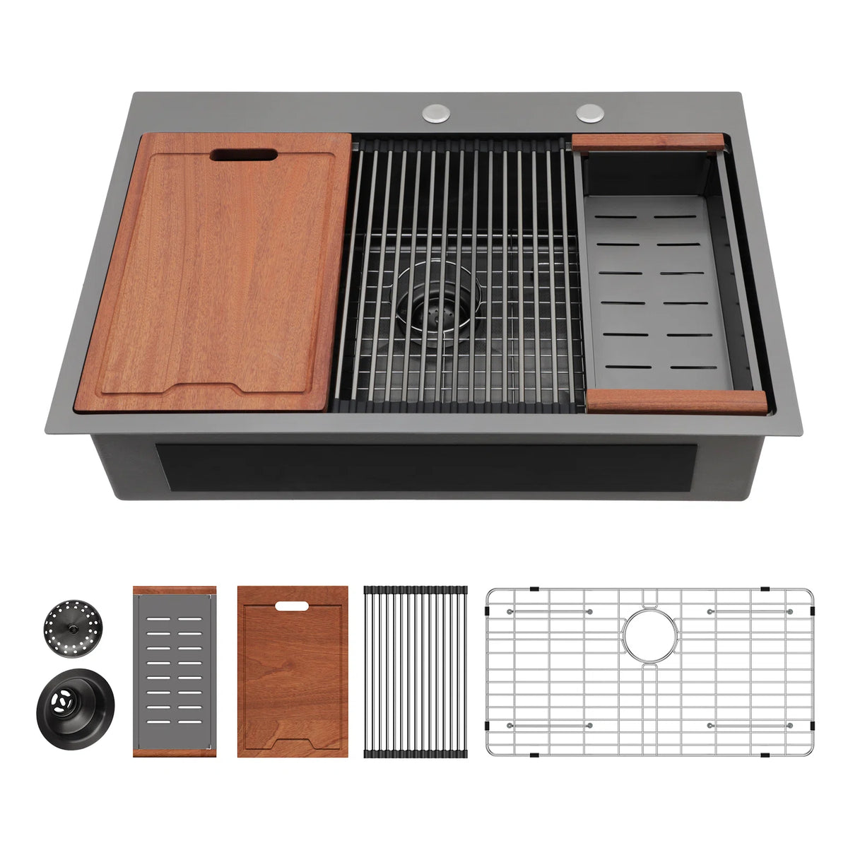 Lordear 33'' x 22'' Stainless Steel Drop-in Black Single Bowl Workstation Kitchen Sink