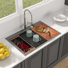 Lordear 33'' x 22'' Stainless Steel Drop-in Black Single Bowl Workstation Kitchen Sink