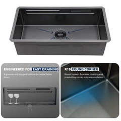Lordear gunmetal-black 33 Inch Undermount Single Bowl Waterfall Stainless Steel Workstation Kitchen Sink With Faucet