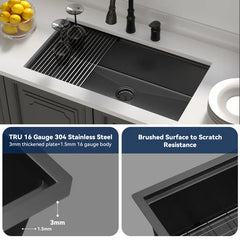 Lordear 33'' Black Undermount Single Bowl Stainless Steel Workstation Kitchen Sink