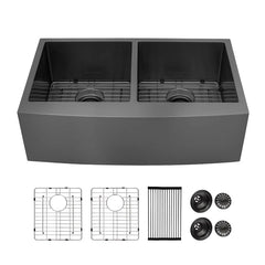 Lordear 33'' Stainless Steel Double Bowl Gunmetal Black Apron Front Farmhouse Kitchen Sink  from Lordear