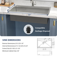 Lordear 33'' Drop-in  Kitchen Sink Single-Bowl With Accessories