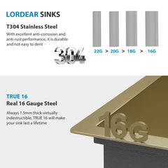 Lordear 33'' Drop-In Kitchen Sink Single-Blow With Accessories