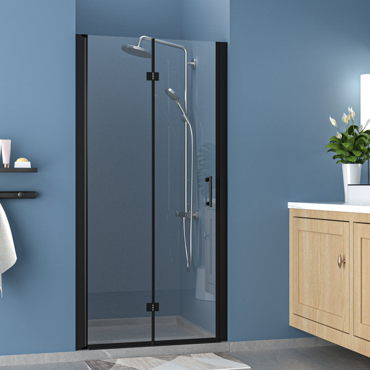 34 in.W x 72 in.H Bifold Frameless Glass Shower Door 1/4 in. Fold Clear Glass Shower Door ¨C Matte Black Finish | Lordear