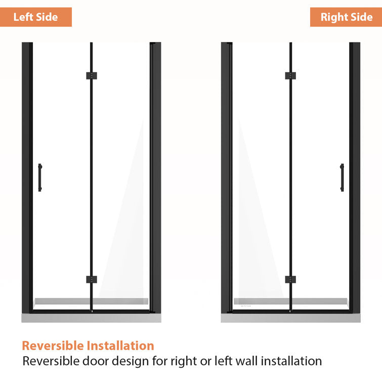 34 in.W x 72 in.H Bifold Frameless Glass Shower Door 1/4 in. Fold Clear Glass Shower Door –  Matte Black Finish  from Lordear