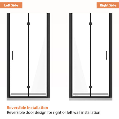 34 in.W x 72 in.H Bifold Frameless Glass Shower Door 1/4 in. Fold Clear Glass Shower Door –  Matte Black Finish  from Lordear