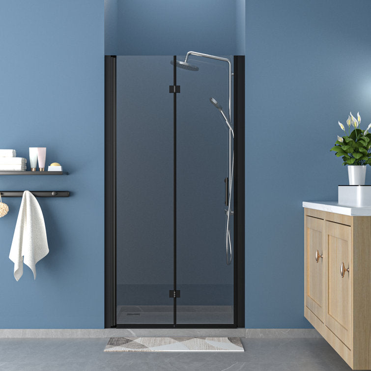 34 in.W x 72 in.H Bifold Frameless Glass Shower Door 1/4 in. Fold Clear Glass Shower Door –  Matte Black Finish  from Lordear