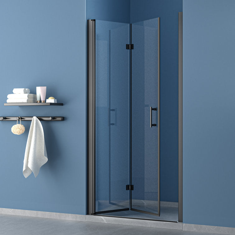 34 in.W x 72 in.H Bifold Frameless Glass Shower Door 1/4 in. Fold Clear Glass Shower Door –  Matte Black Finish  from Lordear